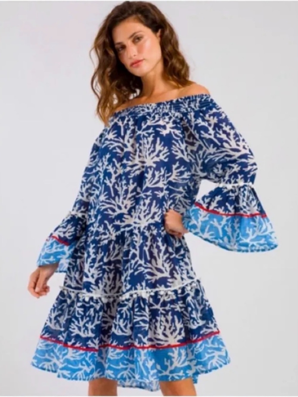 🌸Debbie Katz South Beach Resort Dress – Blue Coral Print Cover-Up (L) NWOT🏖️☀️